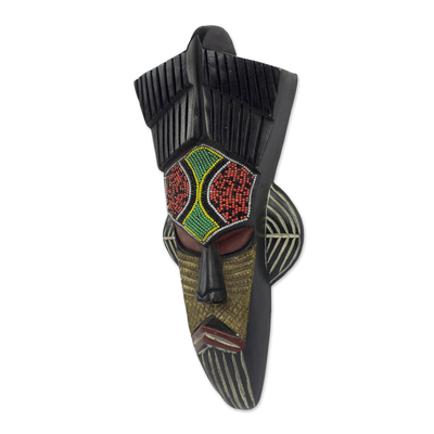 African wood mask, 'Kaarifi Sarki' - Hand Carved Multi-colored Wood Wall Mask from Ghana
