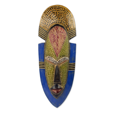 African wood mask, 'Jama II' - Artisan Crafted West African Wood Wall Mask from Ghana