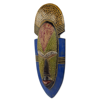 Afrikanische Holzmaske, „Jama II“ – Kunsthandwerklich gefertigte westafrikanische Holzwandmaske aus Ghana