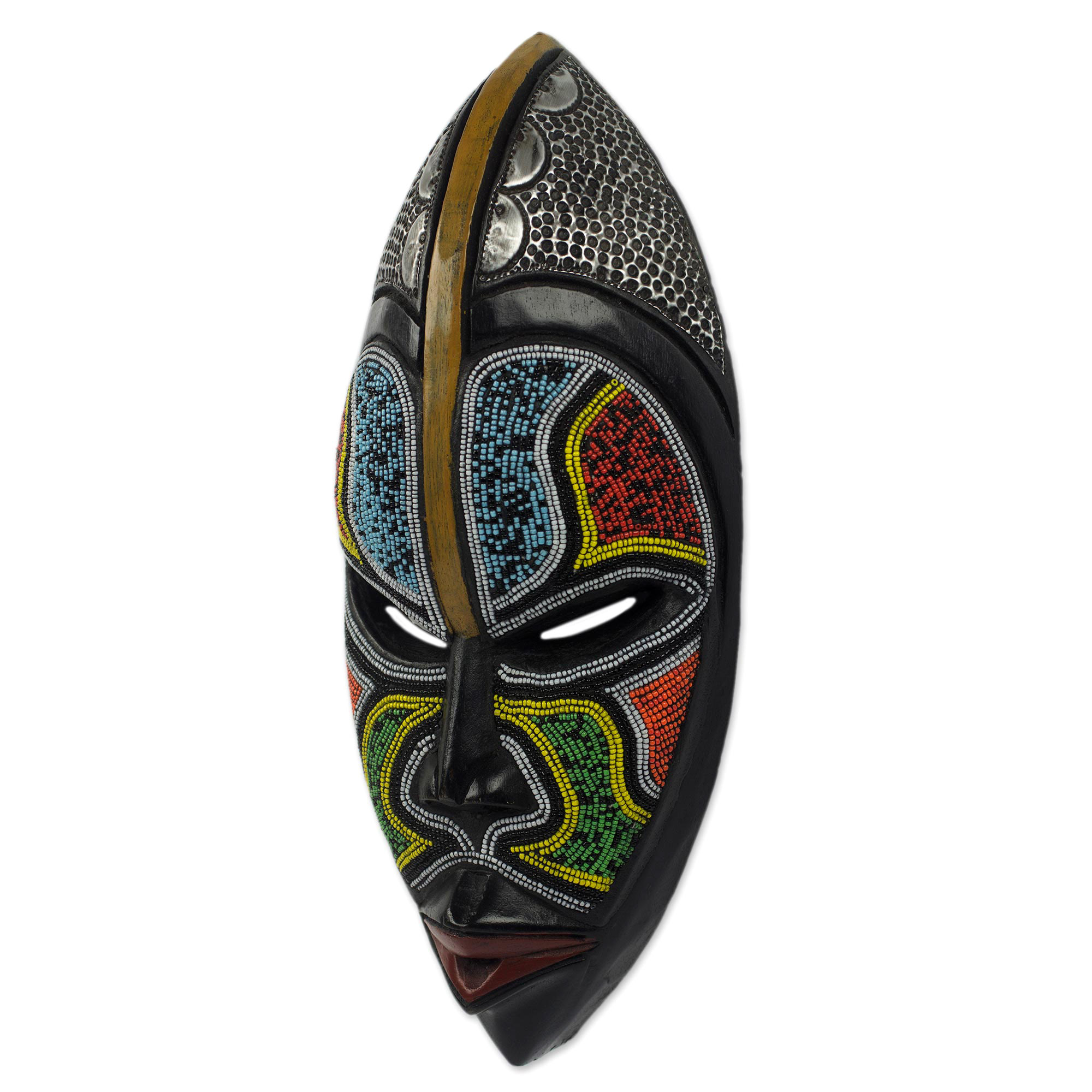 West African Wood Beaded Wall Mask from Ghana - Zulu Homage | NOVICA