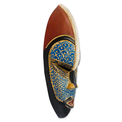 Afrikanische Holzmaske - Kunsthandwerklich gefertigte blaue afrikanische Maske aus Holz und Aluminium