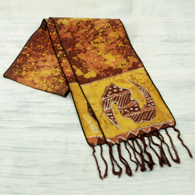 Cotton batik scarf, Golden Gye Nyame