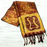 Cotton batik scarf, 'Golden Brown Unity Chain' - Signed Handcrafted Adinkra Scarf in Brown and Yellow