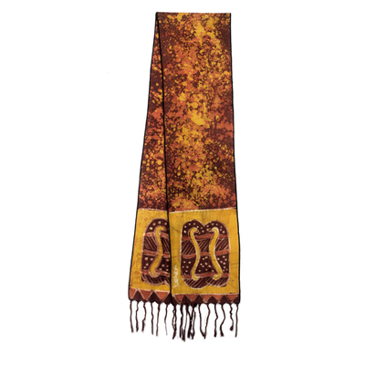 Signed Handcrafted Adinkra Scarf in Brown and Yellow - Golden Brown ...
