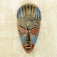 African wood mask, 'Security' - Artisan Carved Authentic African Mask from Ghana