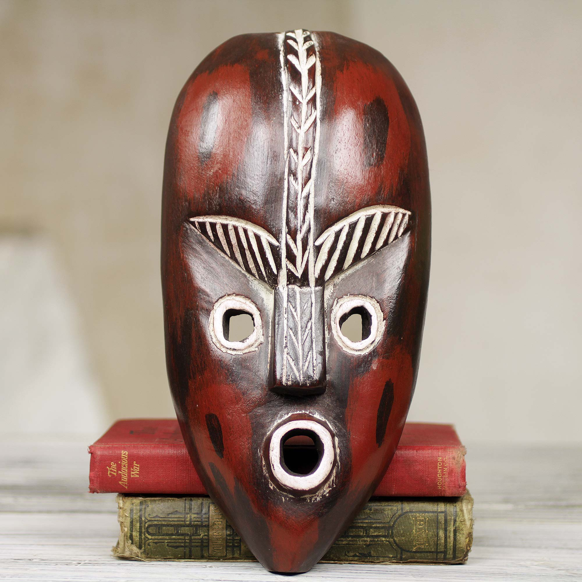 African Wall Mask from Ghana Carved ad Painted by Hand - Big Town | NOVICA