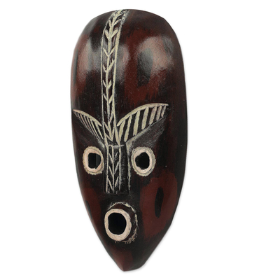 Máscara de madera africana - Máscara de pared africana de Ghana tallada y pintada a mano
