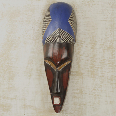 Afrikanische Holzmaske - Handgeschnitzte bunte Wandmaske aus Holz aus Ghana