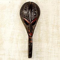 African wood mask, 'Ogya' - Hand Carved West African Wood Wall Mask from Ghana