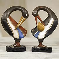Wood sculptures, 'Ghanaian Sankofa Birds' (pair) - Ghanaian Sankofa Bird Wood Sculptures (Pair)