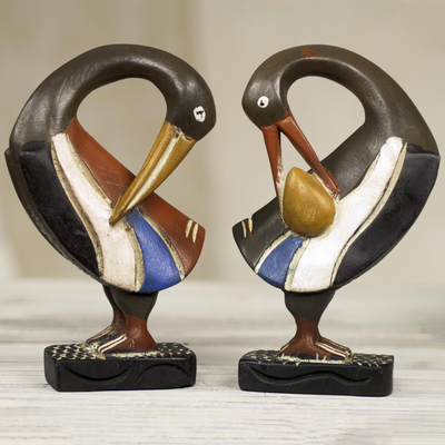 Wood sculptures, Ghanaian Sankofa Birds (pair)
