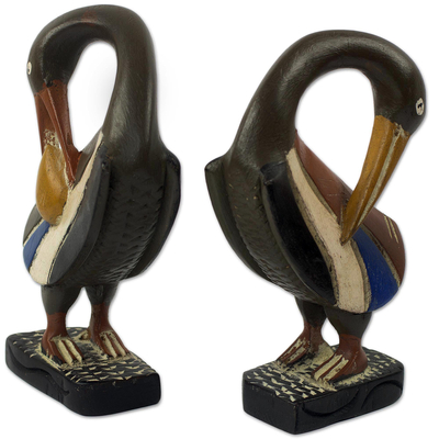 Wood sculptures, 'Ghanaian Sankofa Birds' (pair) - Ghanaian Sankofa Bird Wood Sculptures (Pair)