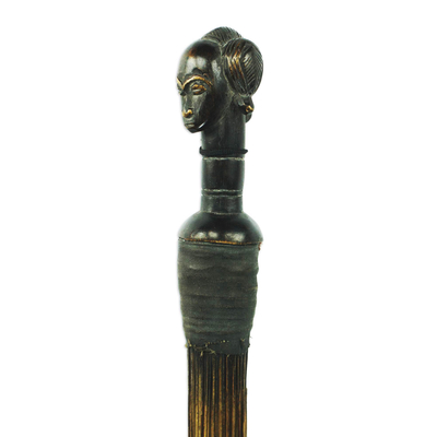 African decorative broom, 'Guro Princess' - Decorative African Tribal Broom Wall Accent from Ghana