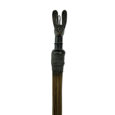 African decorative broom, 'Guro Rabbit' - Rabbit Themed African Wood Decorative Broom Accent
