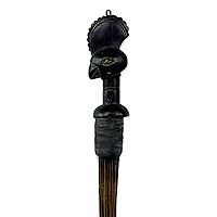 African decorative broom, 'Guro Bird' - Decorative Hand Carved African Wood and Palm Fiber Broom