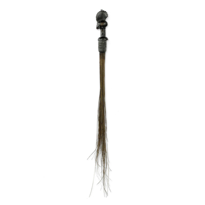 African decorative broom, 'Guro Bird' - Decorative Hand Carved African Wood and Palm Fiber Broom