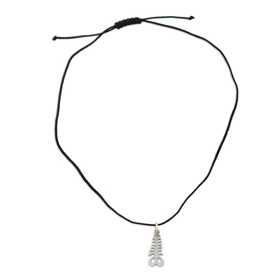 Sterling silver pendant necklace 'Aya' - Sterling Silver Pendant Necklace with Adinkra Symbol of Fern