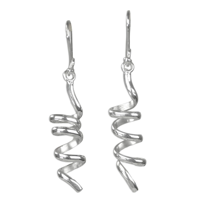 Sterling silver dangle earrings, 'Spiral Descent' - Handmade Sterling Silver Spiral Dangle Earrings