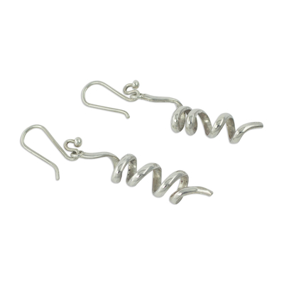 Sterling silver dangle earrings, 'Spiral Descent' - Handmade Sterling Silver Spiral Dangle Earrings