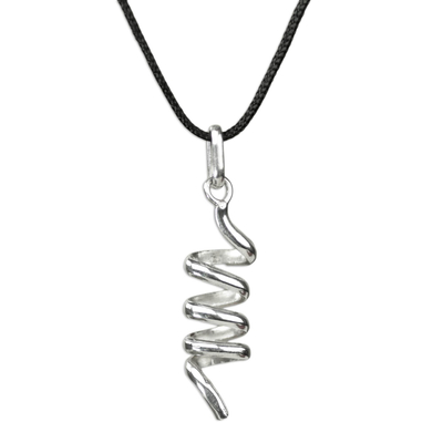 Sterling silver pendant necklace, 'Spiral Descent' - Handmade Sterling Silver Spiral Pendant Necklace