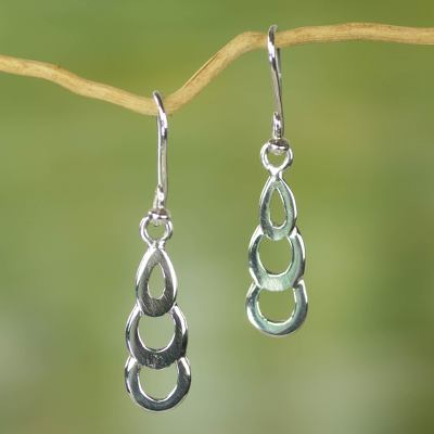 Sterling silver dangle earrings, 'Curvaceous Cascade' - Ghana Handcrafted Sterling Silver Earrings