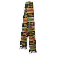Cotton blend kente cloth scarf, 'Sika Gua' (5 inch width) - Hand Loomed Multicolored Kente Cloth Scarf (5 Inch Width)