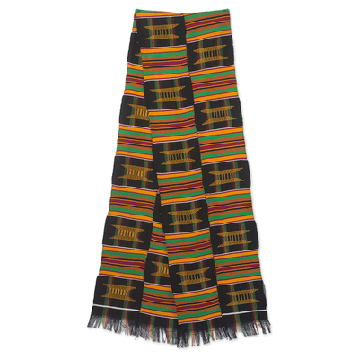 Cotton blend kente cloth scarf, 'Sika Gua' (10 inch width) - African Kente Cloth Scarf Handmade in Ghana (10 Inch Width)