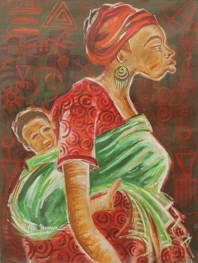 Original Acrylic Portrait of Mother and Child on Canvas