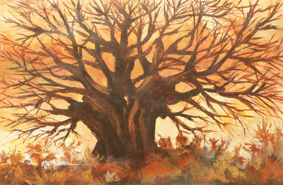Der Affenbrotbaum - Original Acryl-Landschaftsmalerei des Affenbrotbaums