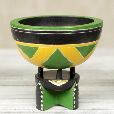 Wood bowl, 'Elegant Mantse' - Decorative Wood Bowl with Stand African Art Crafted by Hand
