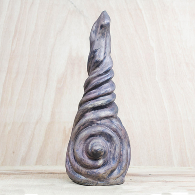 Ceramic sculpture, 'Shell Pot' - Original Ceramic Vase Spiral Design from West Africa