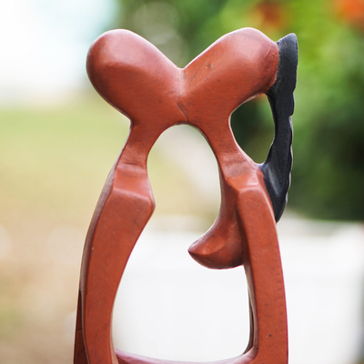 Wood sculpture, 'Soyaya' - Artisan Handmade African Sese Wood Sculpture Lovers Kissing