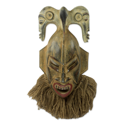Afrikanische Holzmaske - Verzierte Senufo-Wandmaske, handgefertigte afrikanische Stammeskunst
