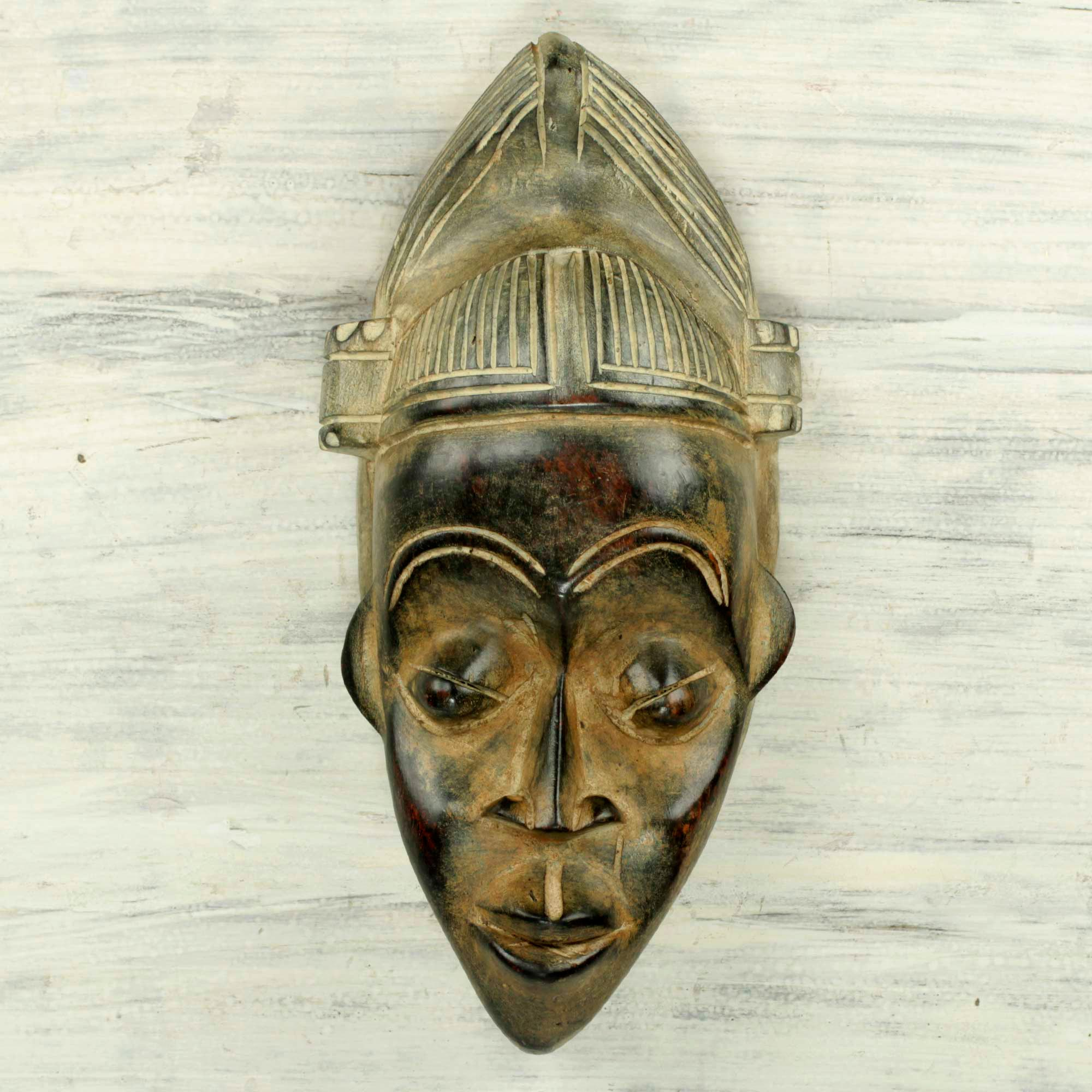 African Wall Mask of Akan Man Hand Carved Wood Art - Kwadwo | NOVICA