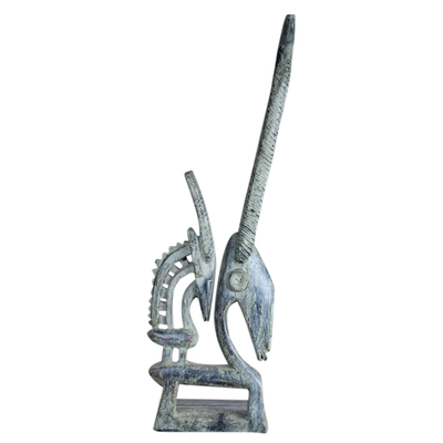Handcarved West African Sese Wood and Clay Antelope Statue
