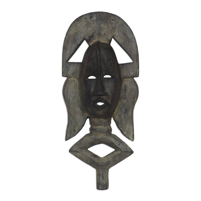 African wood mask, 'Kingship' - Handcrafted Sese Wood African Wall Mask from Ghana