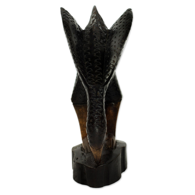 Wood sculpture, 'Bele Bele' - Rustic Hand Carved African Wood Sculpture of Crow