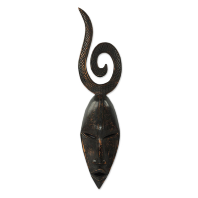 African wood mask, 'Sankofa Spirit' - West African Wood Mask Hand Carved in Ghana