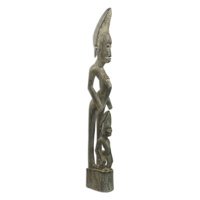 Wood sculpture, 'Senufo with Child' - Antiqued Wood Sculpture of Senufo Mother and Child