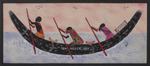 Cotton batik wall art, 'The Lost Fishermen' - Framed Oil Painting on Cotton and Batik Cloth from Ghana