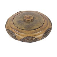 Wood decorative lidded bowl, 'Araba' - Rustic African Decorative Bowl Hand Carved in Wood