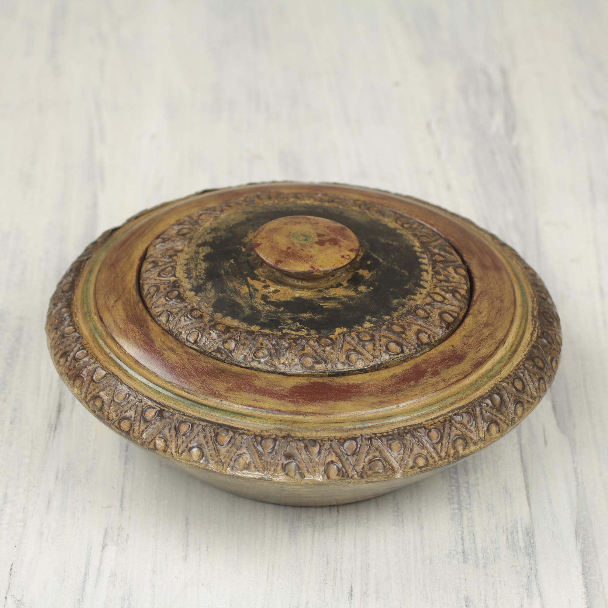 Unique Decorative African Wood Bowl with Lid Esi NOVICA