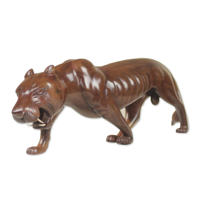 Skulptur aus Ebenholz, „Panther“ – Panther aus Ebenholz, handgeschnitzt von einem afrikanischen Kunsthandwerker