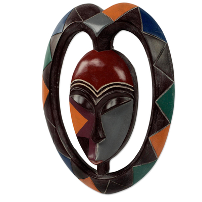 African wood mask, 'Kwele Mask III' - Heart Shaped Kwele Protective Wood Mask Handmade African Art