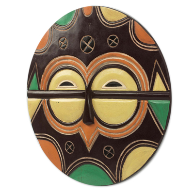 African wood mask, 'Kidumu Rite' - Multicolor Handcrafted Congolese African Mask