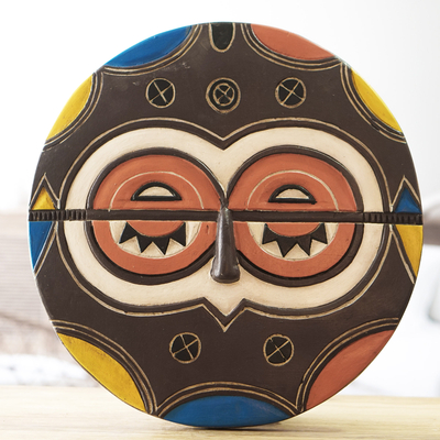 African wood mask, 'Teke-Tsaye' - Artisan Crafted Colorful Teke-Tsaye African Mask