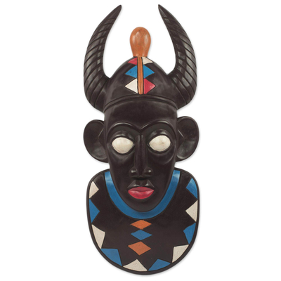 African Horned Mask from Nigerian Bozo Tribe Carved by Hand