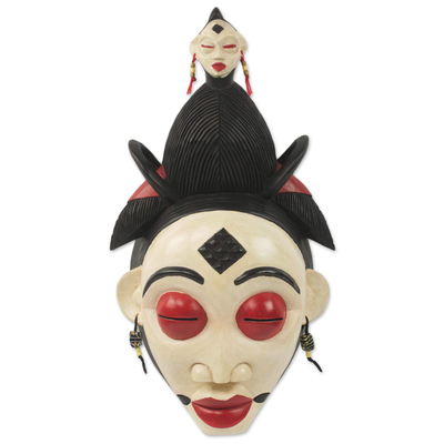 Máscara de madera africana - Máscara de danza del espíritu del bosque africano bantú artesanal hecha a mano