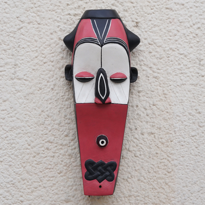 Máscara de madera africana - Máscara de réplica de tribu de kete rosa hecha a mano arte africano