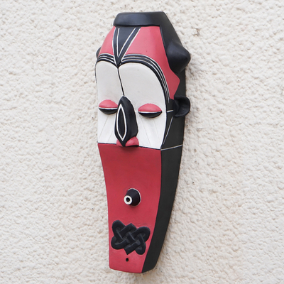 Máscara de madera africana - Máscara de réplica de tribu de kete rosa hecha a mano arte africano